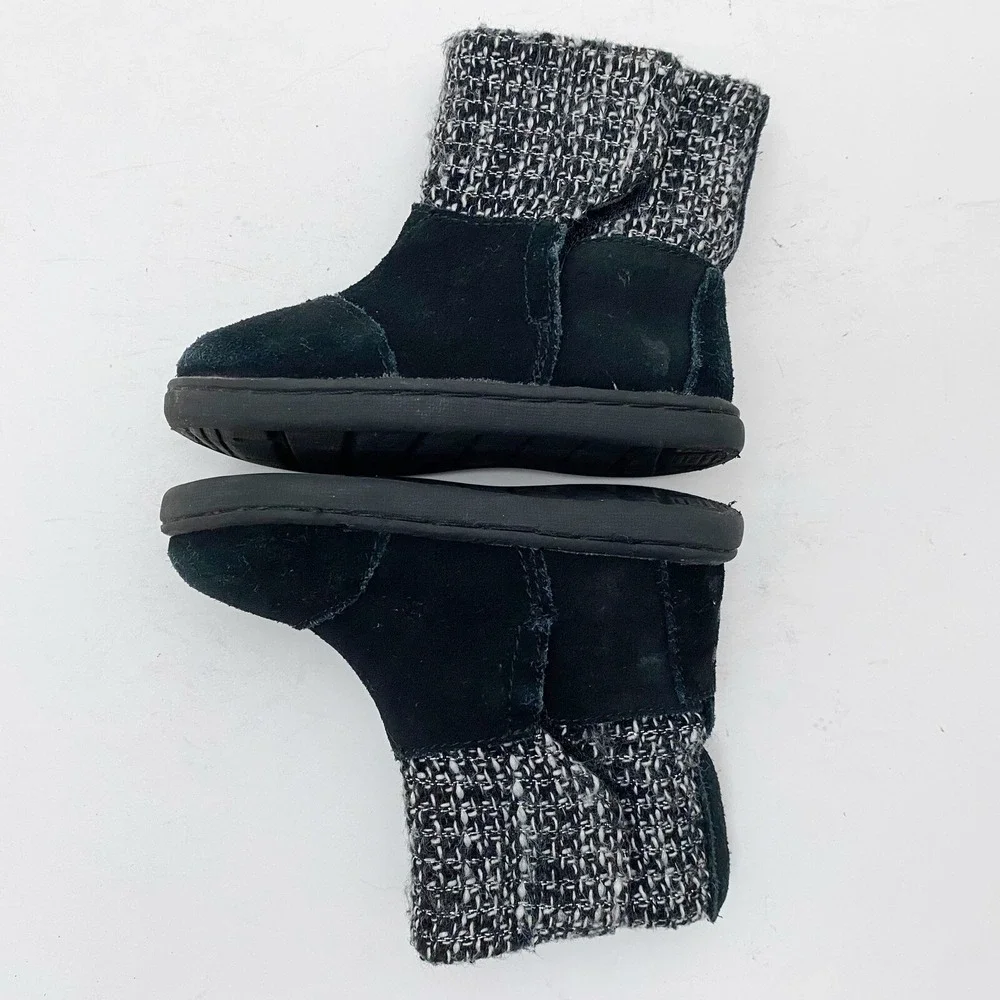 TOMS Nepal Suede Woven Knit Textile‎ Mid Calf Boot Toddler Girls 5 Black White